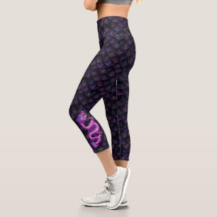 Leggings Capri Dragon noir rose à l'échelle du dragon rose