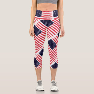 Leggings Capri Drapeau américain Drapeau patriotique Bleu blanc 