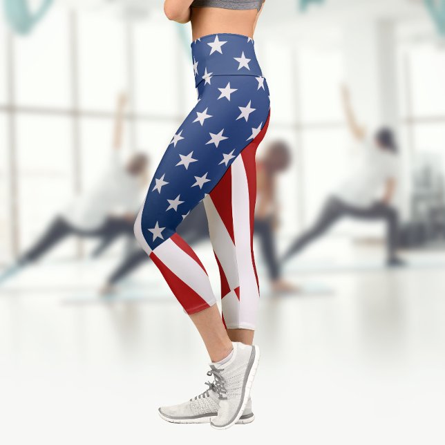 Leggings Capri Drapeau américain | Insigne | Pop Art (Créateur téléchargé)