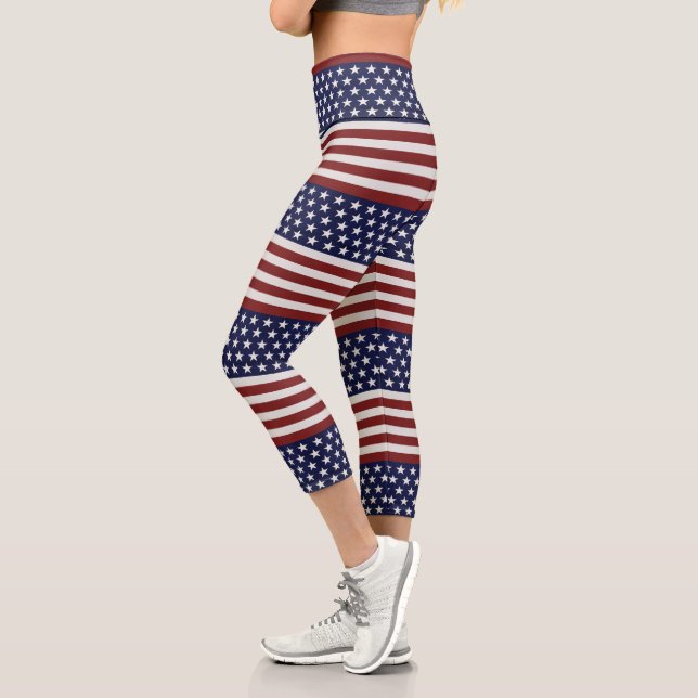 Leggings Capri Drapeau américain patriotique, amusant bleu blanc  (Gauche)