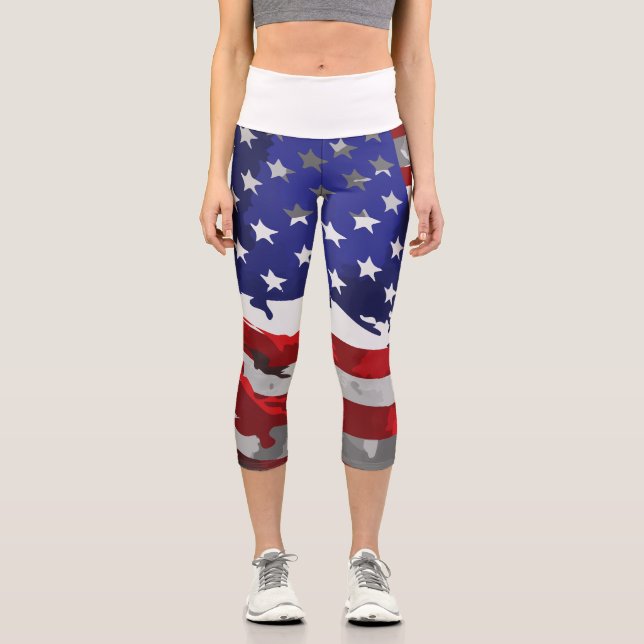 Leggings Capri Drapeau américain patriotique rouge blanc bleu Éta (Recto)
