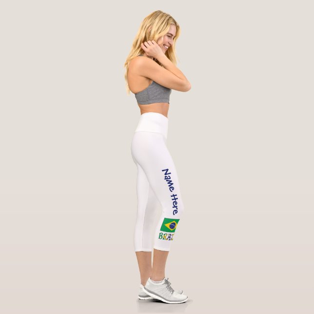 Leggings Capri Drapeau brésilien avec votre nom (Droite)