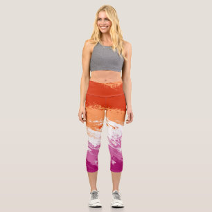 Leggings Capri Drapeau de fierté lesbienne abstrait trippy ondulé