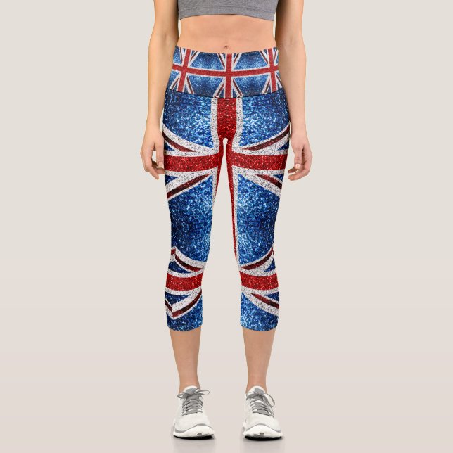 Leggings Capri Drapeau rouge bleu blanc brillant parties scintill (Recto)