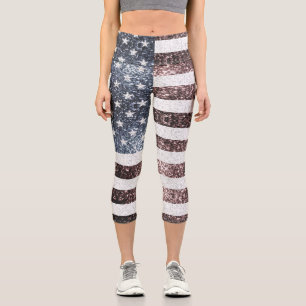 Leggings Capri Drapeau rustique rouge blanc bleu étincelant USA