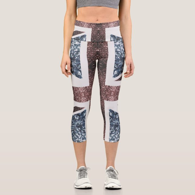 Leggings Capri Drapeau rustique UK rouge bleu étincelants parties (Recto)