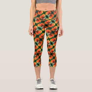 Leggings Capri Dreamy Zinnia Flower Motif