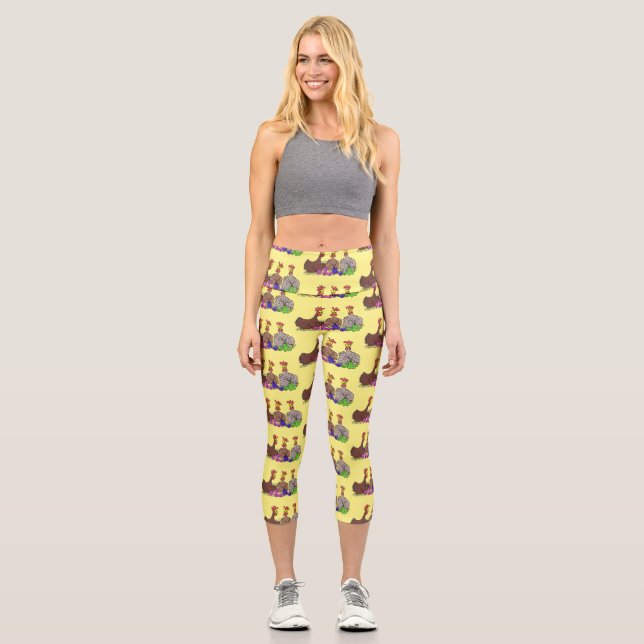Leggings Capri Drôle dessin animé de poulets de tricot (Recto)