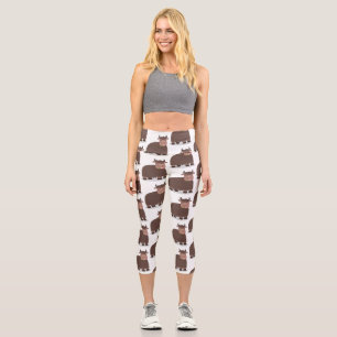 Leggings Capri Drôle joyeux yak mangeant de l'herbe dessin d'illu