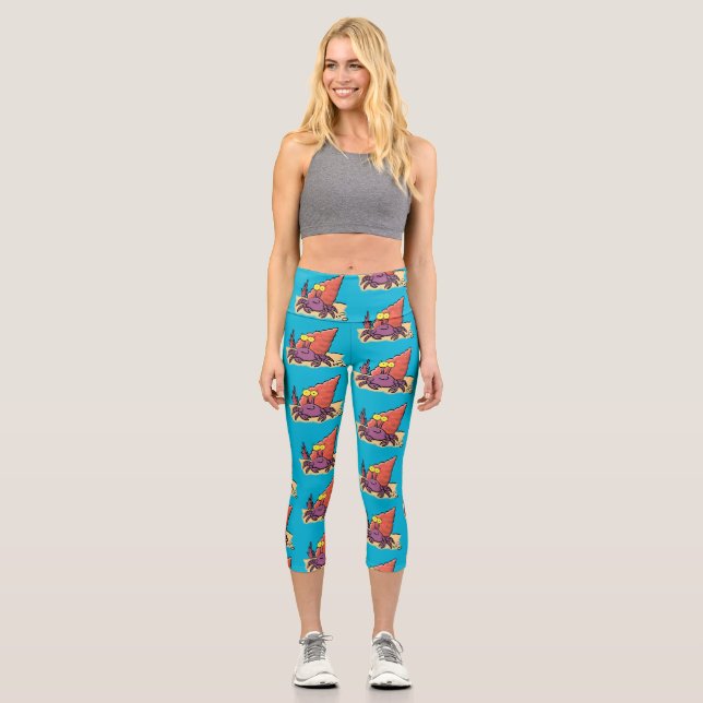 Leggings Capri Drôle mignon caricature pourpre crabe ermite (Recto)