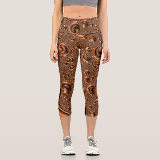 Leggings Capri Drôle Trippy Spiraling Orange Black Fractal Art