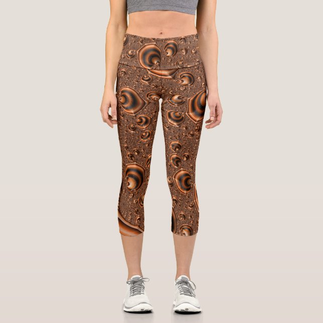 Leggings Capri Drôle Trippy Spiraling Orange Black Fractal Art (Recto)