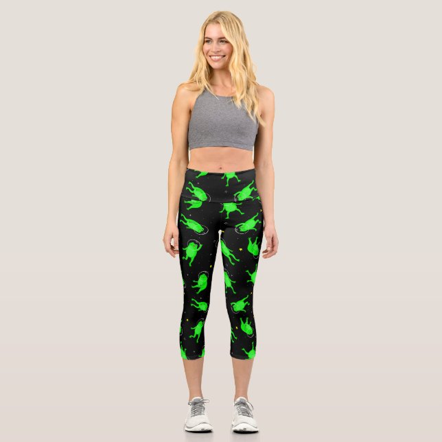 Leggings Capri drôles astronautes grenouilles espace noir (Recto)