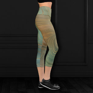 Leggings Capri Earthy Olive Strata Agate d'encre verte et dorée