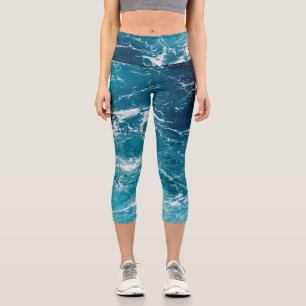 Leggings Capri Eau de mer blanche bleu mousse