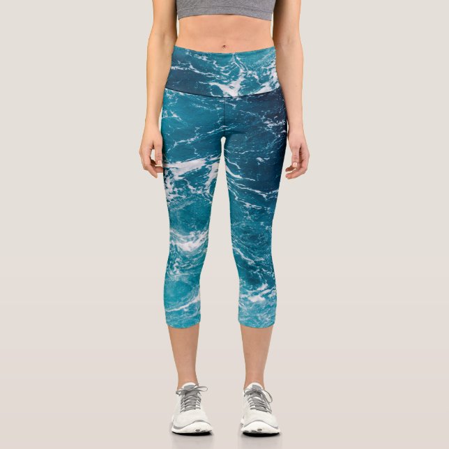 Leggings Capri Eau de mer blanche bleu mousse (Recto)