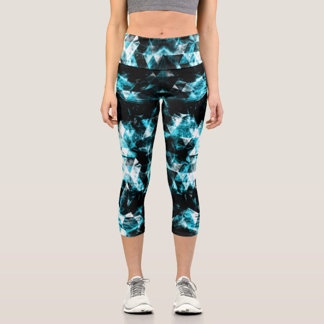 Leggings Capri Éclairage des flammes triangulaires bleues brillan (Recto)