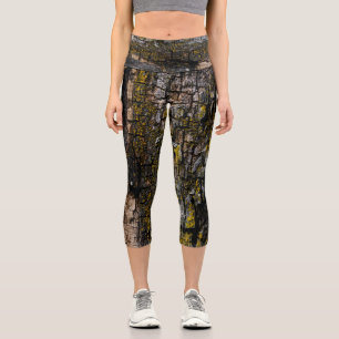 Leggings Capri écorce Brown cool en mousse avec lichen jaune
