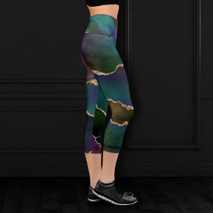 Leggings Capri Edgy Agate   Dark Moody Jewel Tone Turquoise