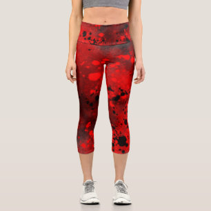 Leggings Capri Effet Dessin de peinture rouge et noir