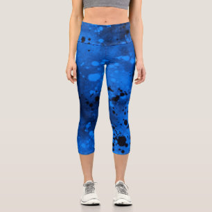 Leggings Capri Effet Paint Splatter Bleu & Noir