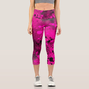 Leggings Capri Effet Paint Splatter rose et noir
