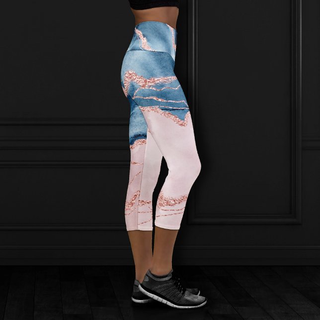 Leggings Capri Élégance mystique | Turquoise Bleu et Rose Or Agat (Créateur téléchargé)