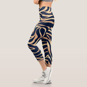 Leggings Capri Elégant bleu marine Gold Zebra Imprimer