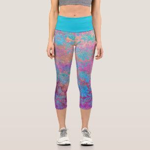Leggings Capri Elégant boho bleu violet et or