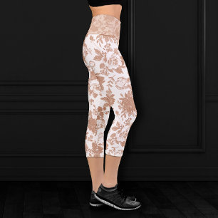Leggings Capri Élégant botanique Floral or rose pâle rose
