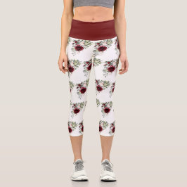 Leggings Capri Elégant Burgundy Blush Aquarelle Motif