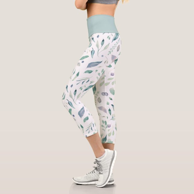 Leggings Capri élégant feuillage bleu hiver (Gauche)