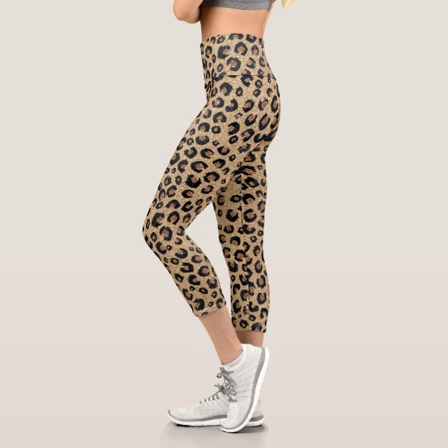 Leggings Capri Elegant Gold Glitter Black Leopard (Gauche)
