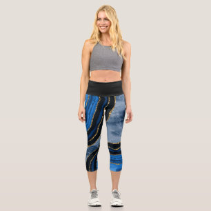 Leggings Capri Élégant Malachite Gold Hearts Motif