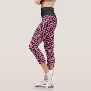 Leggings Capri Élégant Motif d'étoile géométrique noir et rose