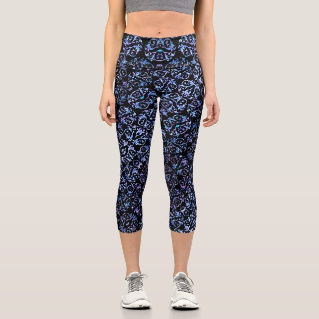Leggings Capri Elégant Motif Pearl bleu & violet (Recto)