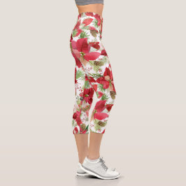 Leggings Capri Élégant Noël de vacances Poinsettia Pine Cône