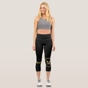 Leggings Capri Élégant or Monogramme personnalisé sur noir