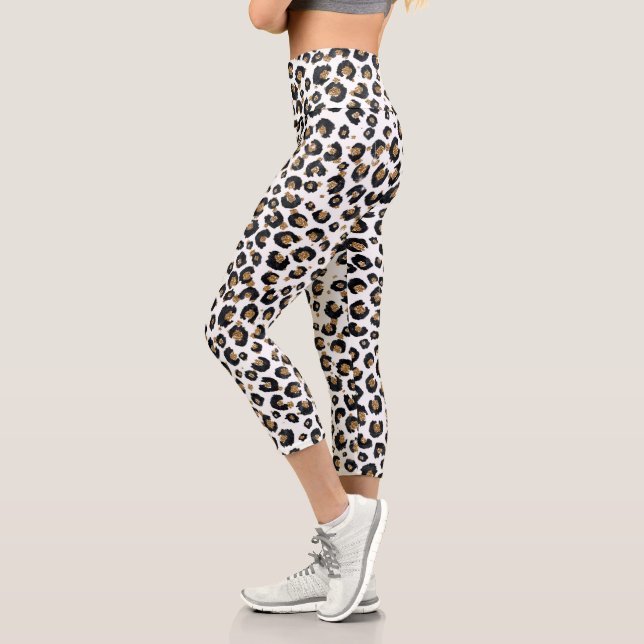 Leggings Capri Élégant Parties scintillant d'or Motif Leopard (Gauche)