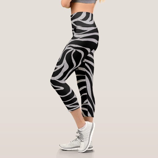 Leggings Capri Elégant Parties scintillant noire Silver Zebra Pos (Gauche)