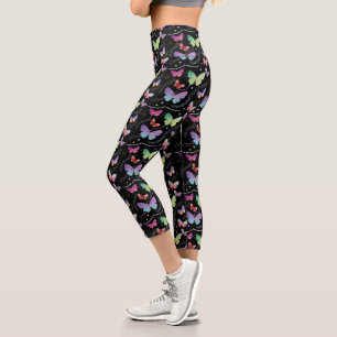 Leggings Capri Élégant Purple et Bleu Bright Papillons Leggin