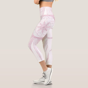 Leggings Capri Elégant rose Sun Moon Doodle Mandala White Design
