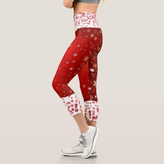 Leggings Capri Élégant rouge Noël Snowflakes blanc Comfy Cool
