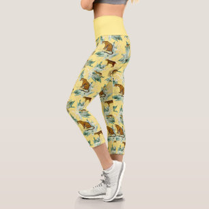 Leggings Capri Élégant Safari Tropical Wild Cats Tiger Jaune