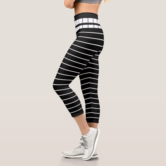 Leggings Capri Élégant Unique Noir Blancs Motif (Gauche)