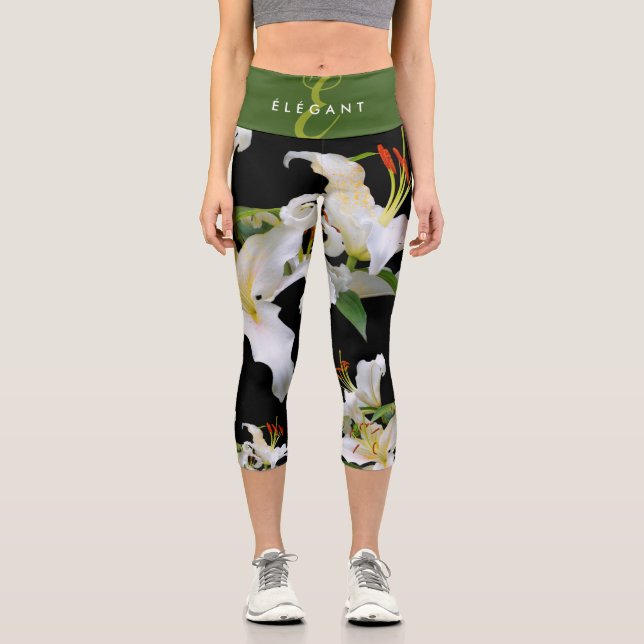 Leggings Capri Elégante Casablanca White Oriental Lilies (Recto)