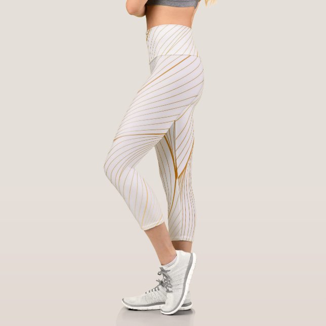 Leggings Capri Elégante collection de ligne Feuille or blanc mode (Gauche)