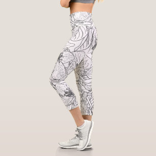 Leggings Capri Elégante floraison de cerisiers Design noir blanc