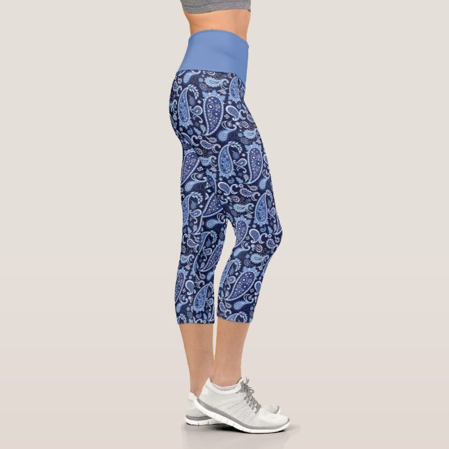 Leggings Capri Elégante Marine Florale Bleue Paisley (Droite)