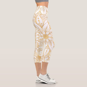 Leggings Capri Elégante Parties scintillant d'or Mandala White D